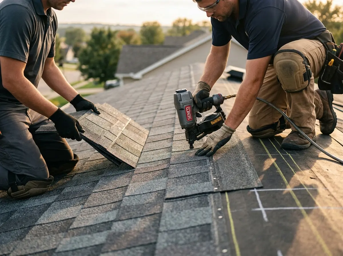 Professional roofer working on a residential roof in Winter Springs